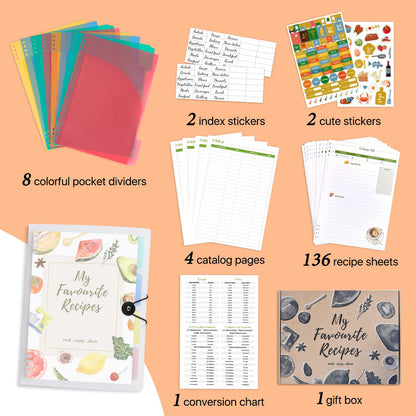 WEMATE Recipe Book to Write in Your Own Recipes, Blank Recipe Book 8.5x11 Inches, 8 Ring Recipe Binder with Plastic Frosted Cover, 8 Dividers and 272 Recipe Pages, Personal Family Cookbook as Gift