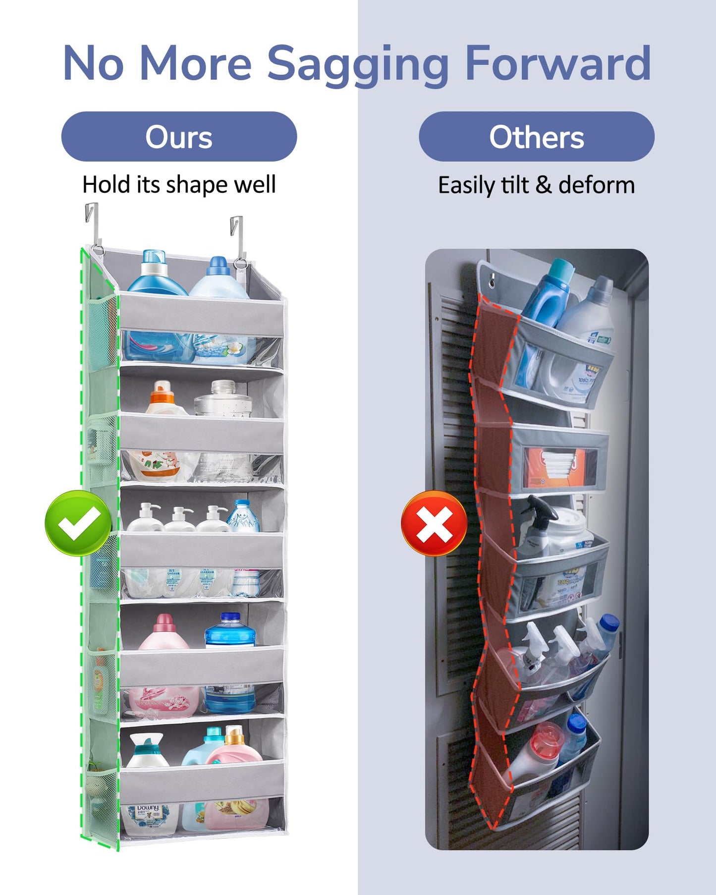 ULG 1-Pack Over Door Organizer with 5 Large Pockets 10 Mesh Side Pockets, 44 lbs Weight Capacity Hanging Storage Organizer with Clear Window for Bedroom Bathroom Kitchen, Toys, Shoes, Diapers
