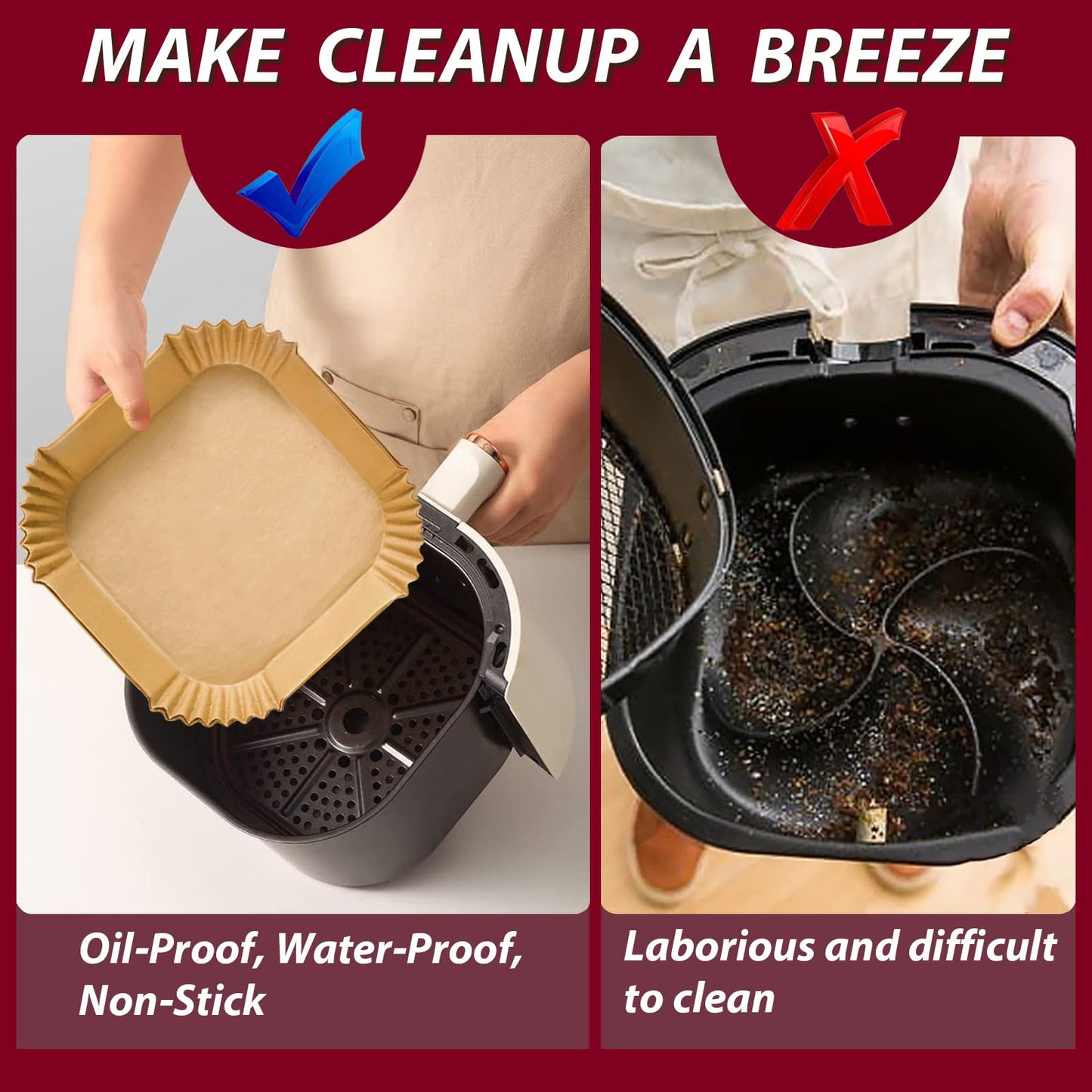 Air Fryer Liners for Cosori 6Qt and Chefman 8Qt Air Fryer, Airfryer Liners Disposable Square Parchment Paper for Air Fryer 5-8Qt Basket, Food Grade Air Fryer Parchment Paper Liners 250PCS