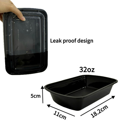 25pack 32oz Plastic meal prep container w/lid, Food prep containers, Take out containers，Food Storage container microwave and freezer safe- Black