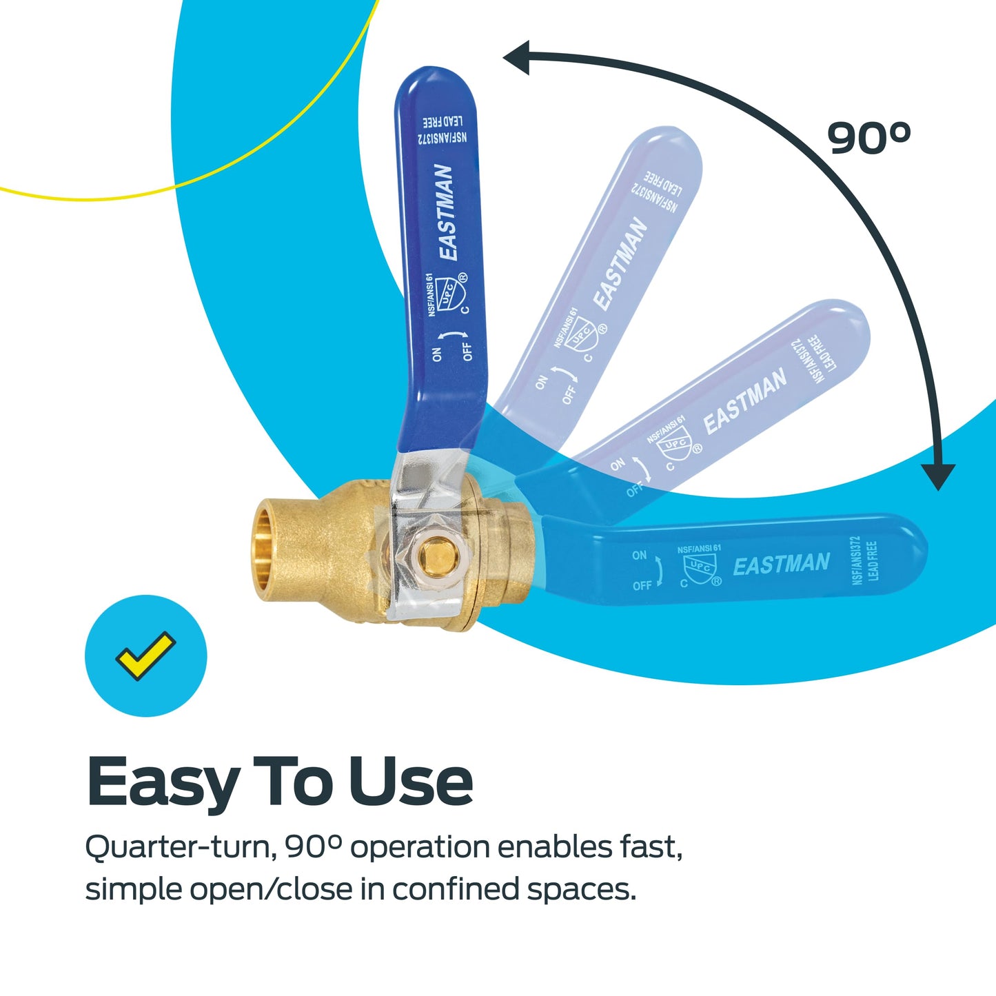 Eastman 20061LF Heavy-Duty Full Port Ball Valve, 1/2 inch Sweat, Brass
