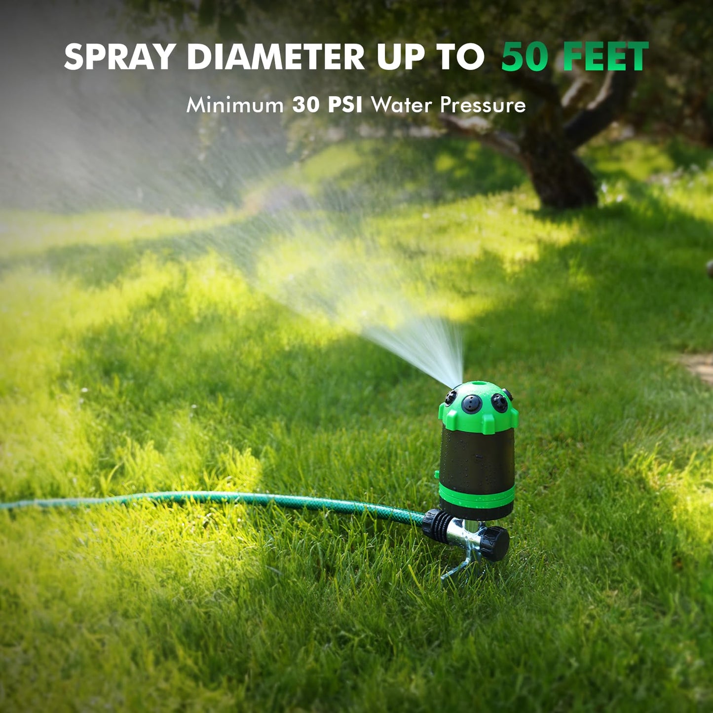 RESTMO Gear Drive Sprinkler with Metal Spike Base, 6-Pattern Multi-Adjustable Lawn Sprinklers for Yard, Heavy Duty Watering System for Garden Plant, Flower Bed and Large Area Watering