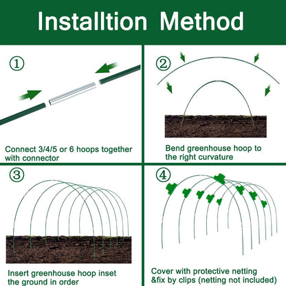 36PCS Greenhouse Hoops Grow Tunnel, 6 Sets of 8FT Long Garden Hoops, DIY Width Grow Tunnel for Raised Beds, Fiberglass Garden Hoops Kit, Rust-Free Garden Tunnel for Garden Fabric,Garden Hoops