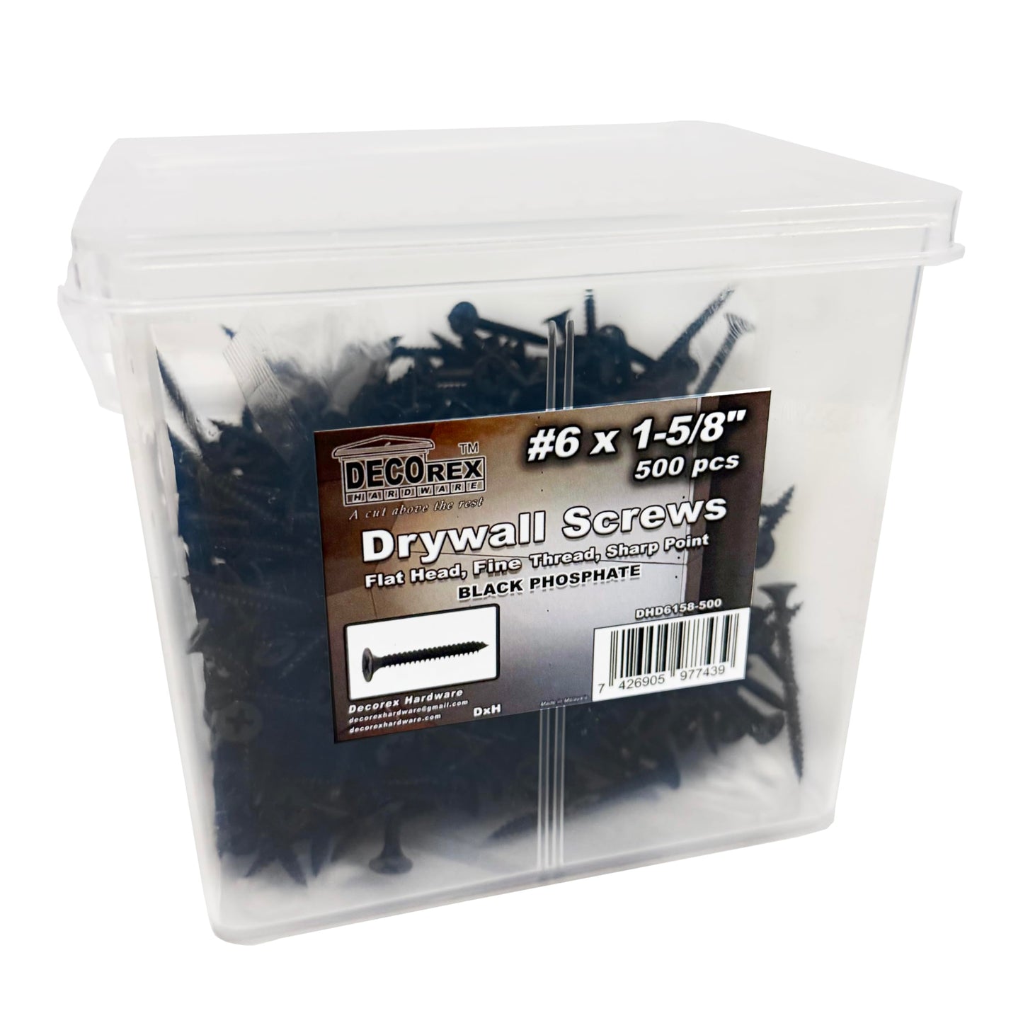 #6 x 1-5/8" Drywall Screws – Fine Thread, Sharp Point, Phillips Drive, Bugle Head, Black Phosphate – Contractor-Grade Drywall & Wood Fasteners + Driver Bit Included (500pcs)