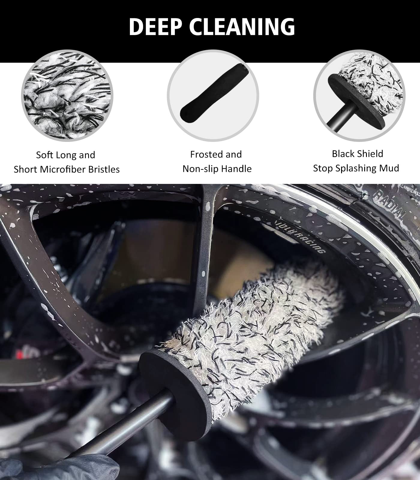 YeewayVeh 4Pack Car Wheel Cleaning Kit, Bendable Wheel Brush and Microfiber Rim Cleaner Brush, Tire Brush and Car Detailing Brush, Soft & No-Scratch Auto Wheels Cleaning Set for All Wheel Types, Red