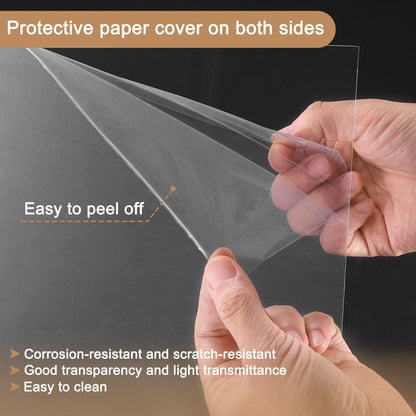 HARFINGTON 10pcs Clear Plastic Sheets 12" x 8.3" x 0.02" Transparent Flexible PVC Sheet Panels with Protective Paper for Signs DIY Display Projects Craft Picture Frames Painting