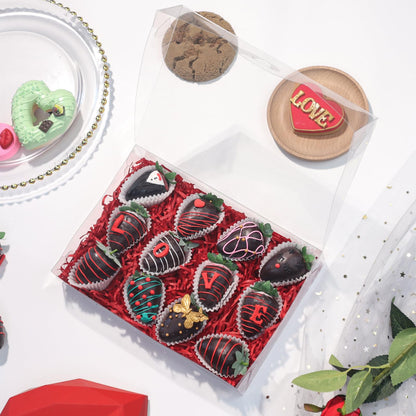 RomanticBaking 20Pcs 10x7x2Inch Clear Chocolate Covered Strawberries Boxes Cookies Boxes Chocolate Truffle Boxes Bakery Boxes Cakesickle Macaron Treat Boxes for Christmas Valentine's Mother's Day