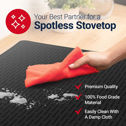 Silicone Stove Top Covers for Electric Stove (30 x 21 Inch) - Silicone Mat for Glass Cooktop, Heat-Resistant Cover Protector, Electric Cooktop Mat with AntiSlip Backing, Ideal Kitchen Accessory(Black)