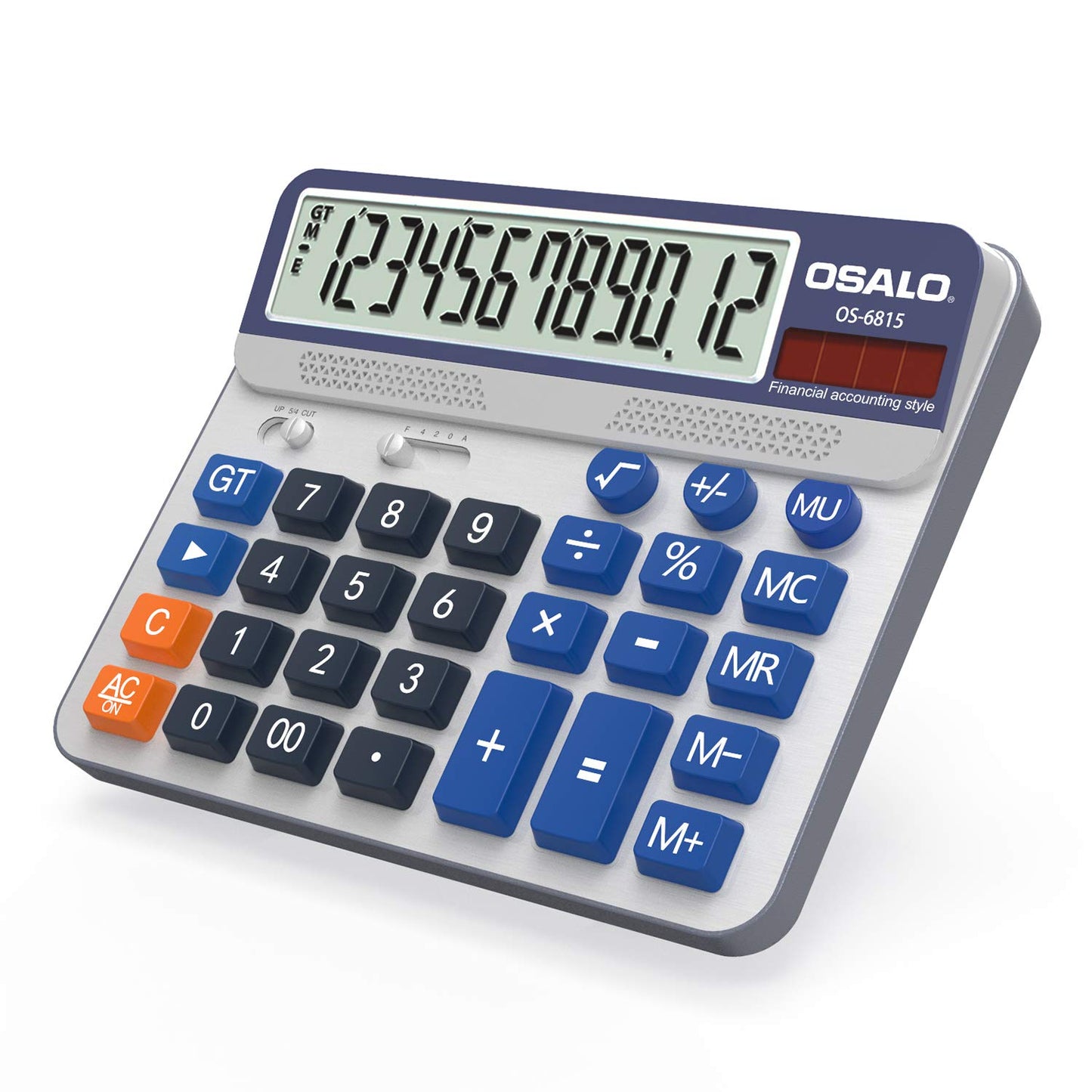 Desktop Calculator Extra Large 5-Inch LCD Display 12 Digit Big Number Accounting Calculator with Giant Response Button, Battery & Solar Powered, Perfect for Office Business Home Daily Use(OS-6815CA)