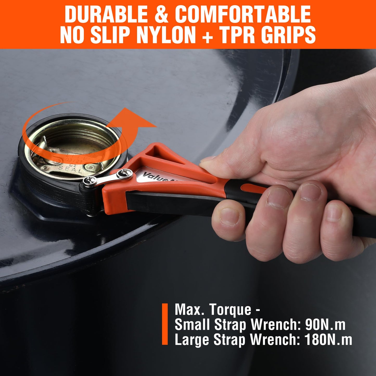 ValueMax 2-Piece Strap Wrench Set, Adjustable Wrench with Max Diameter 4" (Small) and 6"(Large), Oil Filter Wrench Set, Jar Opener, Shower Head Wrench, Water Filter Wrench, Orange