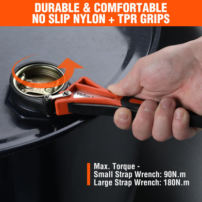 ValueMax 2-Piece Strap Wrench Set, Adjustable Wrench with Max Diameter 4" (Small) and 6"(Large), Oil Filter Wrench Set, Jar Opener, Shower Head Wrench, Water Filter Wrench, Orange