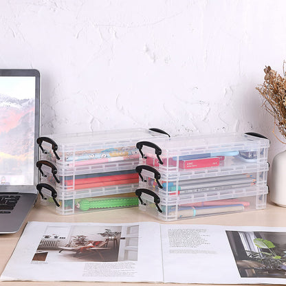 BTSKY Pack of 6 Large Capacity Stackable Pencil Case, Office Supplies Pen Holder Box,Clear Stationery Storage Box for Watercolor Pen Brush Painting Pencil Drawing Tools, Black