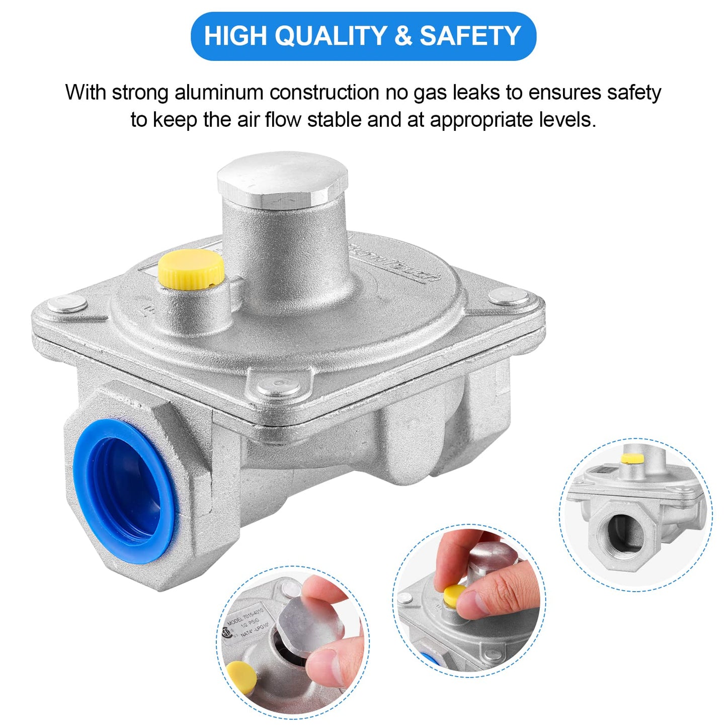 Catilon Natural Gas Pressure Regulator 3/4" FNPT, Gas Propane Pressure Regulator with 1/2 PSIG Inlet Pressure and 4"-10" WC Outlet, for LPG/NG Grill Regulator