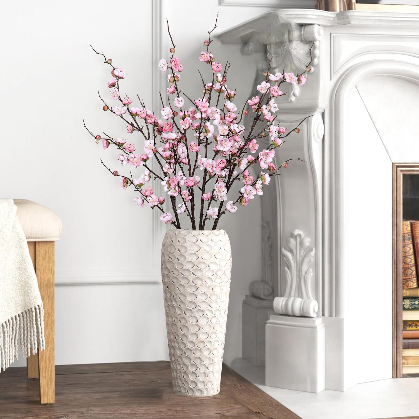 Betylifoy Artificial Plum Blossom Flowers 4PCS Faux Silk Cherry Blossom 38" Long Stems Fake Plum Blossom Branches Artificial Silk Flower for Flowers Arrangement Wedding Home Table Spring Decor (Pink)