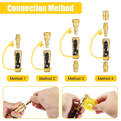EEEKit 1/4" RV Propane Quick Connect Fittings, Brass 1/4" Natural Gas Quick Connect Disconnect Kit with 3/8" Male Female Flare, 1/4" Male Female NPT, Gas Grill Quick Connector Adapter for Camping BBQ