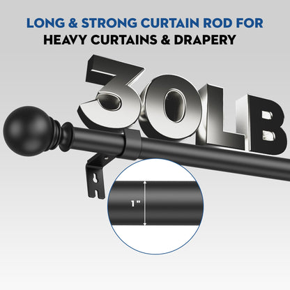 Black Curtain Rod for Windows 66 to 120 inch, Adjustable 1 inch Diameter Heavy Duty Long Curtain Rods with 3 Brackets for Bedroom, Sliding Glass Doors, Outdoor, Patio (168-305 cm)