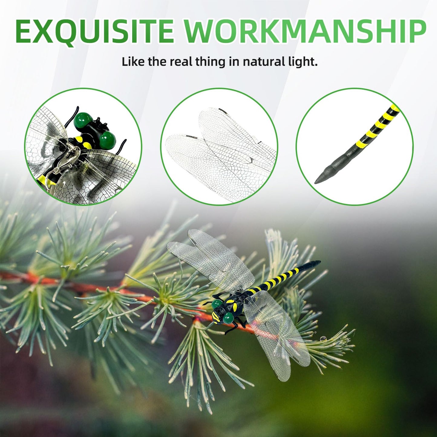 Realistic Dragonfly Clips - Large Artificial Simulated Dragonfly Pins for Clothing/Backpacks/Hats, Natural Fly Repelling Decor for Camping & Outdoor Activities (Green-3pcs)