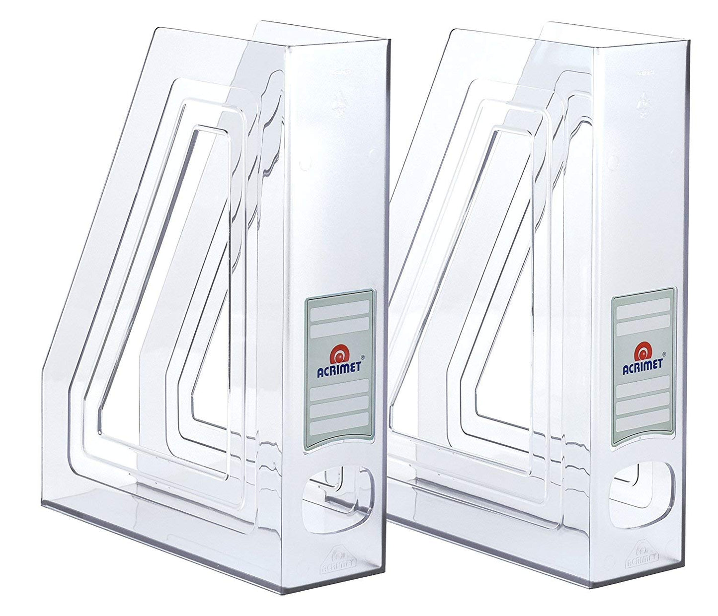 Acrimet Magazine File Holder – Vertical Rack for Documents, Folders and Mail, Durable Plastic Desk Organizer for Office & Home, Clear Crystal (2 Pack)