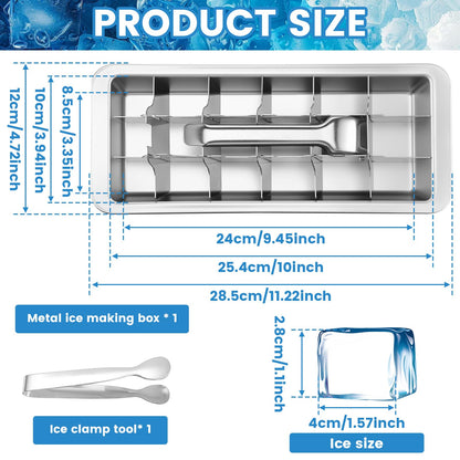 Stainless Steel Ice Cube Tray 18 Slot Ice Trays for Freezer Ice Lattice Mould with Clamp Easy Release Handle Easy to Clean (Clamp)