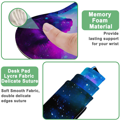 4-in-1 Large Gaming Mouse Pad, Keyboard Wrist Rest Pad & Wrist Support Mouse pad Set, Ergonomic Mouse Pad, Extended Desk Pad Waterproof Desk Mat for Home Office Study - Nebula Galaxy