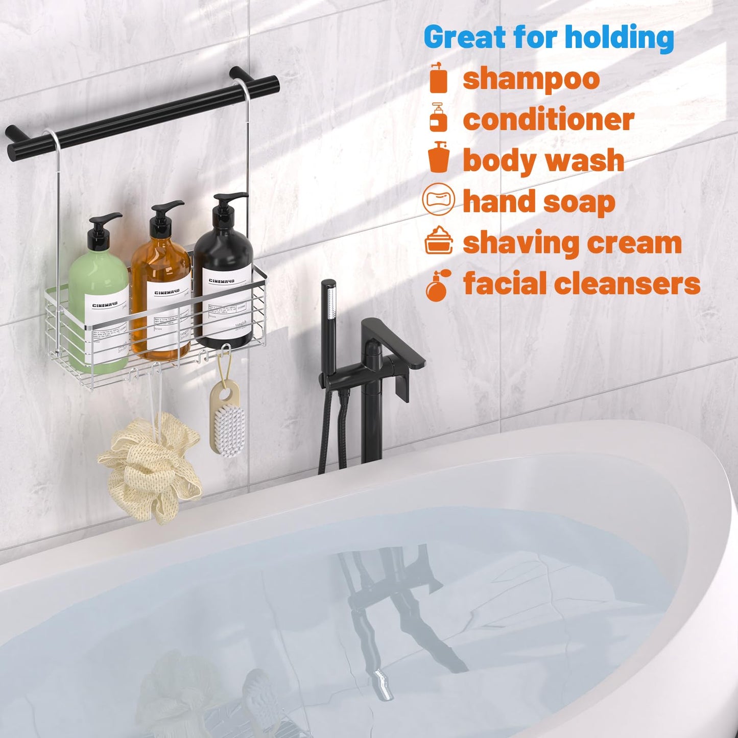 Shower Caddy Hanging, YUOROS Over the Door Shower Organizer Rack 304 Stainless Steel Rustproof (Silver)