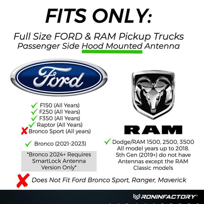 RONIN FACTORY Truck Radio Antenna for Ford F150 F250 F350 Super Duty Raptor Bronco Lightning Dodge RAM 1500 Accessories - Anti Theft - Carwash Safe - Short Antenna F150 (4 Inch)