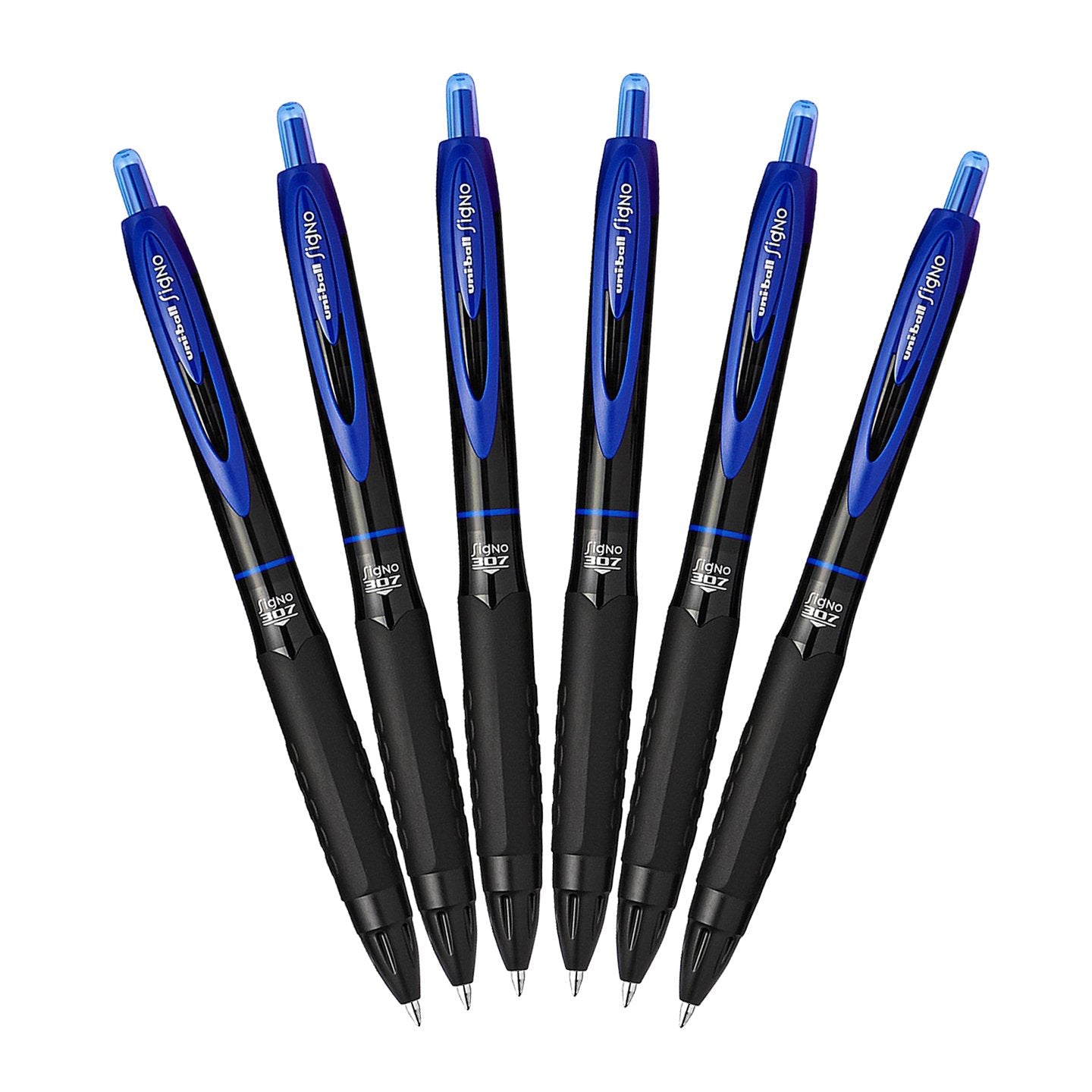 Uni-Ball 307 Retractable Gel Ink Pens, Medium Point 0.7mm, Pack of 6 (Blue)