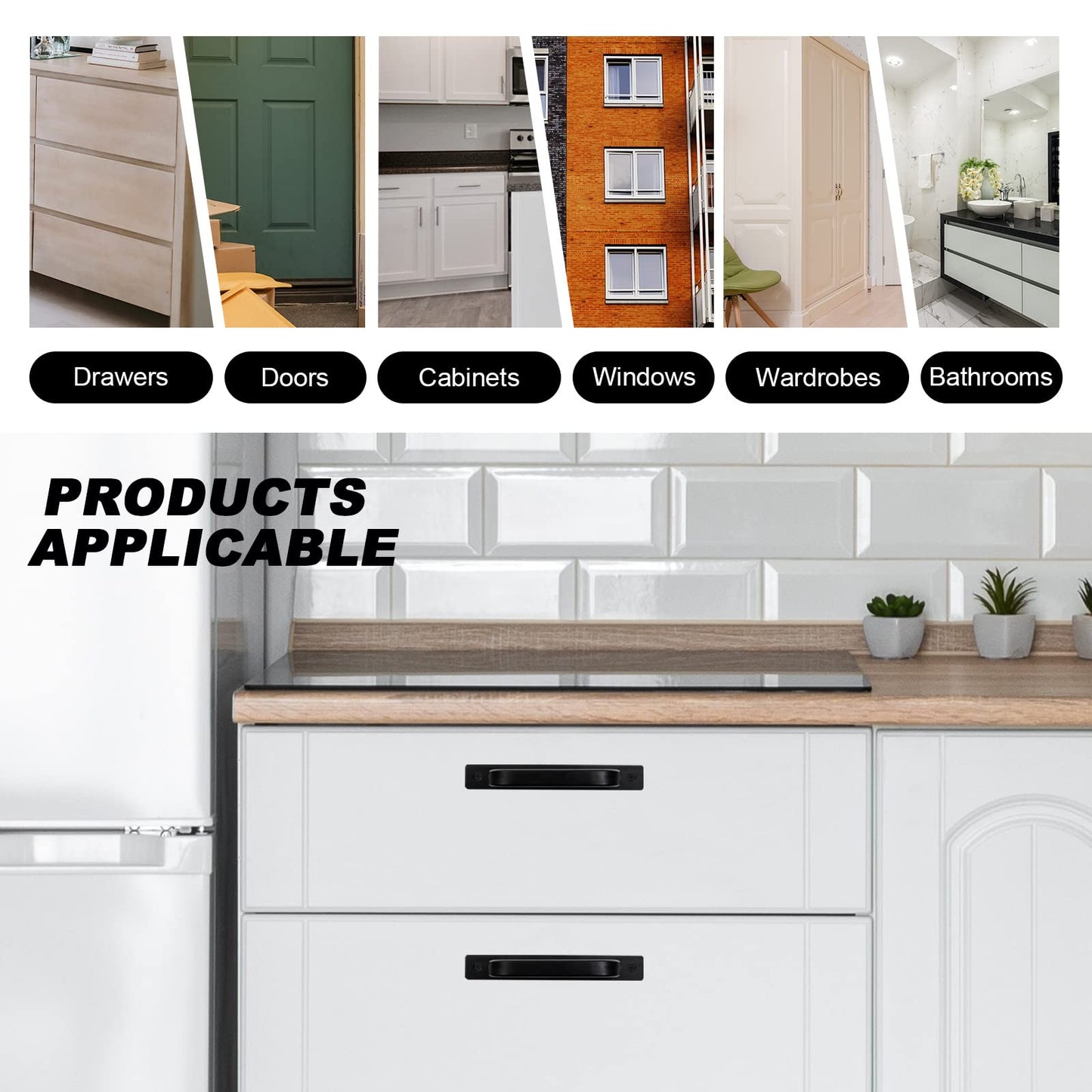 Yitexin 4 Pack Barn Door Handles, 5.79" Sliding Barn Door Pull Handle, Cabinet Door Handle with Screws, Heavy Duty Pull Push Door Plate Handle for Wardrobe Drawer Closet (4 Pack)