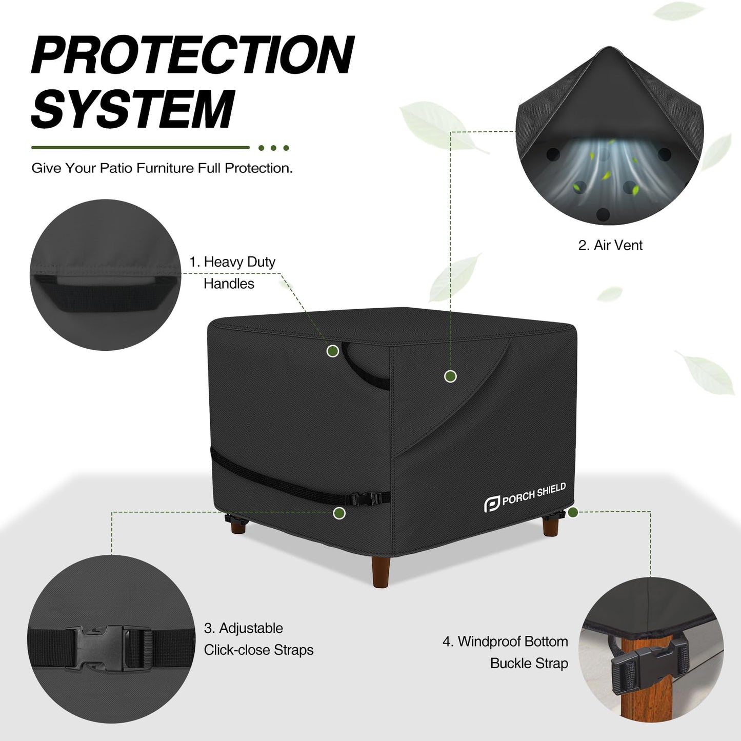 Porch Shield Patio Ottoman Cover - Waterproof Outdoor Rectangular Side Table Covers – 28L x 24W x 18H inch, Black