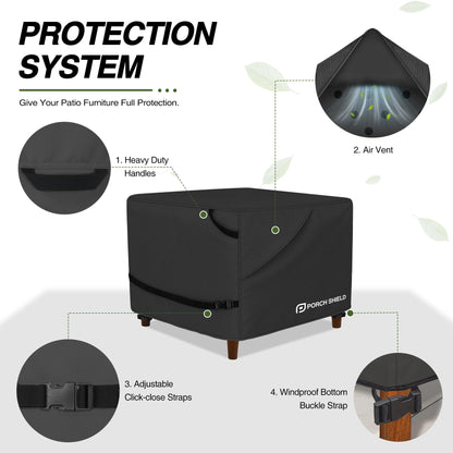 Porch Shield Patio Ottoman Cover - Waterproof Outdoor Rectangular Side Table Covers – 28L x 24W x 18H inch, Black