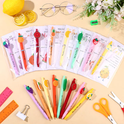 36 Sets Inspirational Fruit Pens Gifts Bulk Motivational Fruit Ballpoint Pen with Emotional Support Positive Cards Thank You Staff Gifts Employee Appreciation Gift for Coworker Team Teacher Student