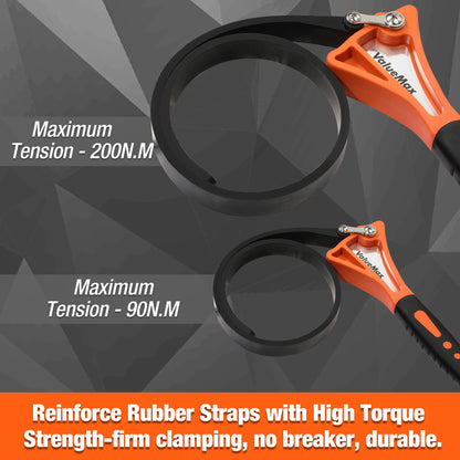 ValueMax 2-Piece Strap Wrench Set, Adjustable Wrench with Max Diameter 4" (Small) and 6"(Large), Oil Filter Wrench Set, Jar Opener, Shower Head Wrench, Water Filter Wrench, Orange
