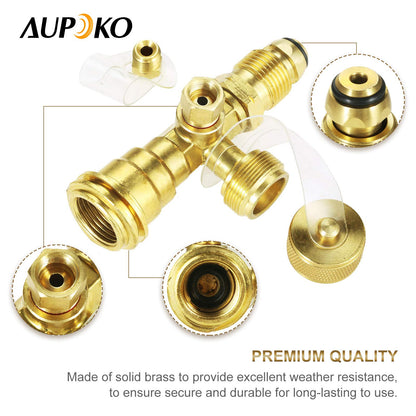 Aupoko 4 Port Propane Tee Adapter, Propane Cylinder Brass Tee Adapter Fitting for Motorhomes Tank RV Camping