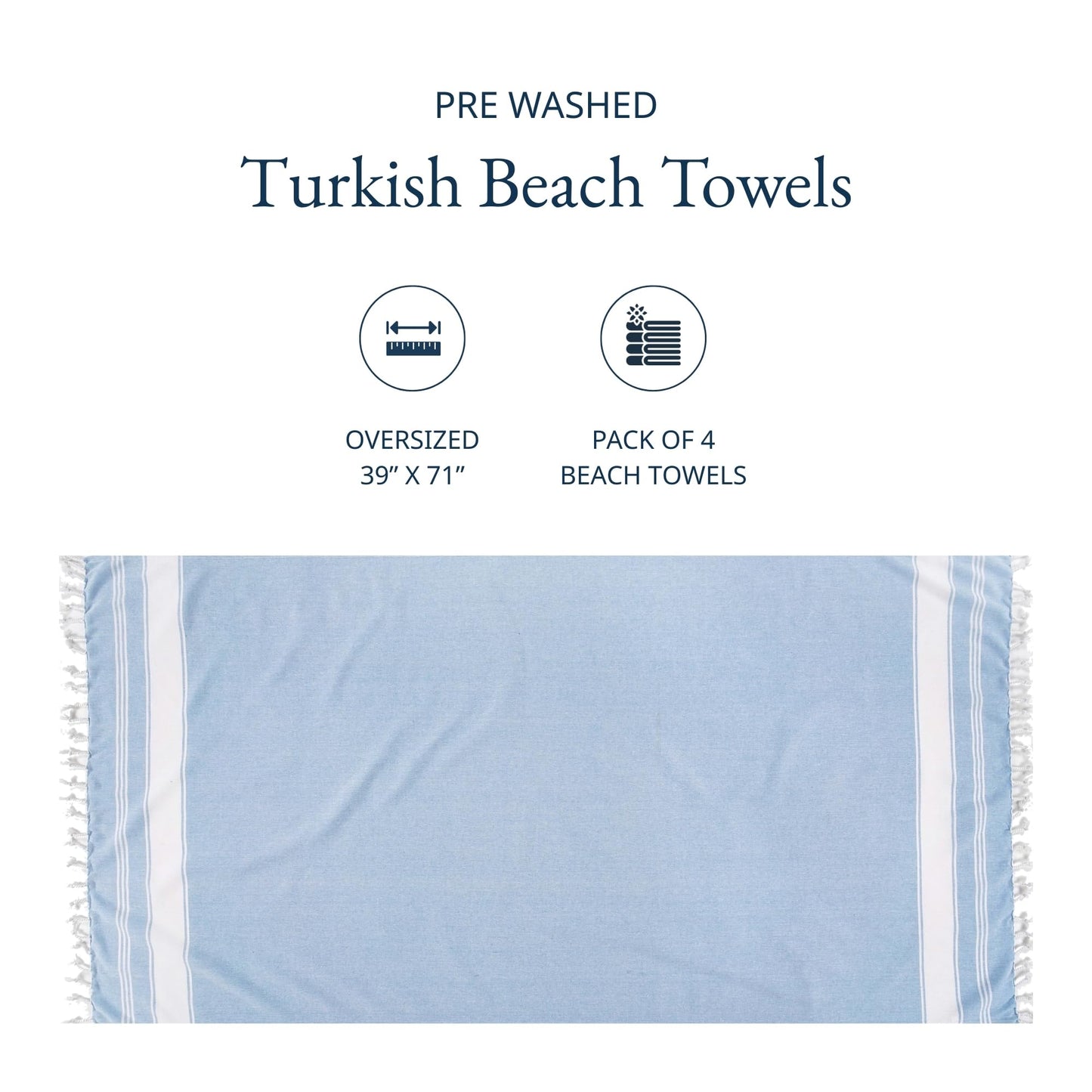 Lane Linen Beach Towel 4 Pack, Oversized Beach Towels for Adults, Lightweight Travel Beach Towels, Pre-Washed for Soft Hand Feel, Quick Dry Beach Towels, 39"x71" - Sky Blue