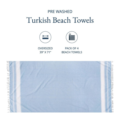Lane Linen Beach Towel 4 Pack, Oversized Beach Towels for Adults, Lightweight Travel Beach Towels, Pre-Washed for Soft Hand Feel, Quick Dry Beach Towels, 39"x71" - Sky Blue