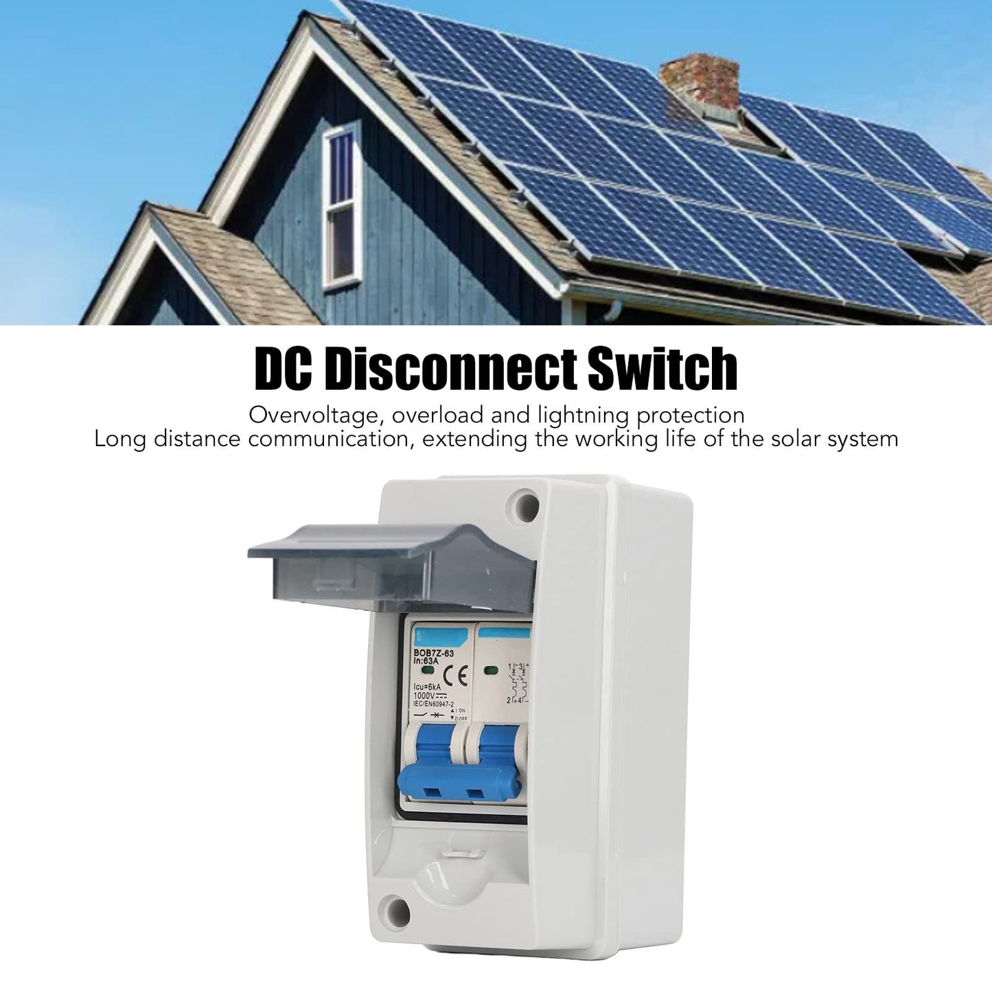 63A 1000V DC Disconnect Switch, PV Solar PV System Overvoltage Protection IP65 Waterproof Miniature Circuit Breaker