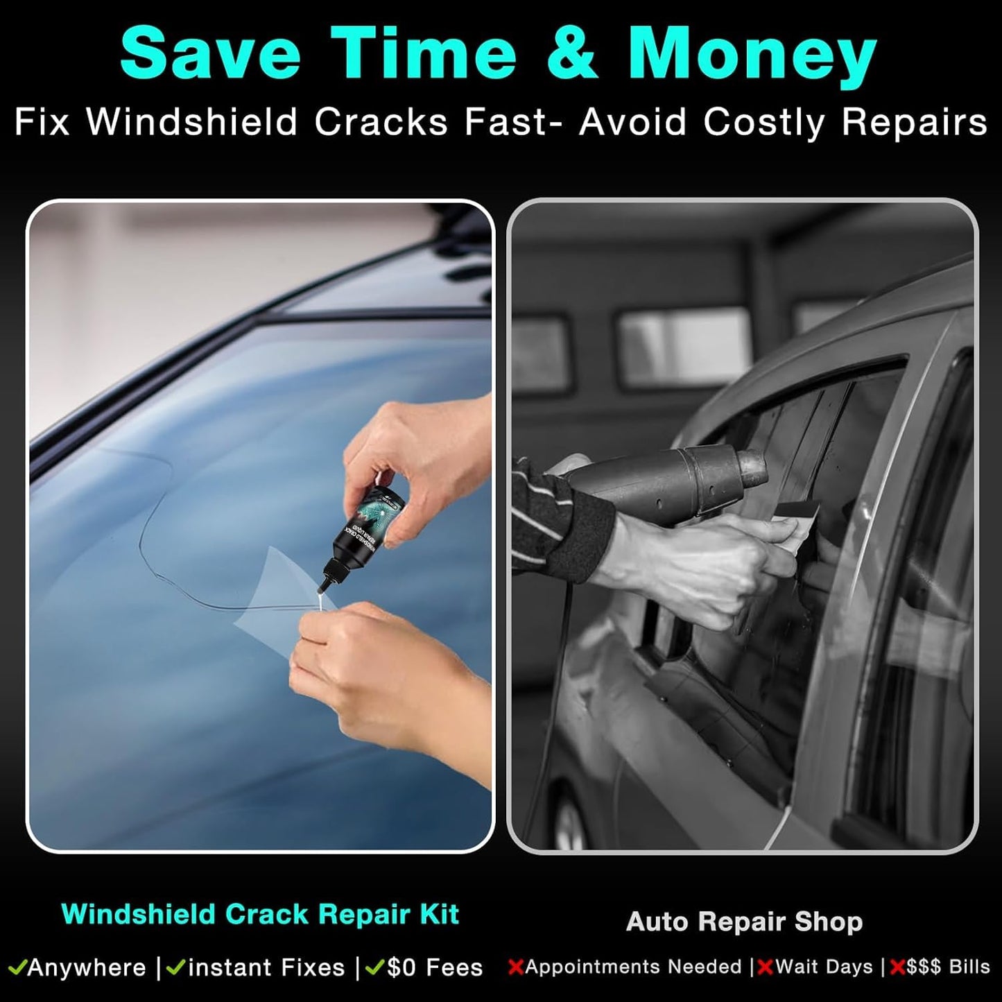 2026 Upgrade, Windshield Crack Repair Kit，Windshield Repair Kit, Premium Quick Fix Windshield & Glass Repair Tools for Chips and Cracks(2PCS)