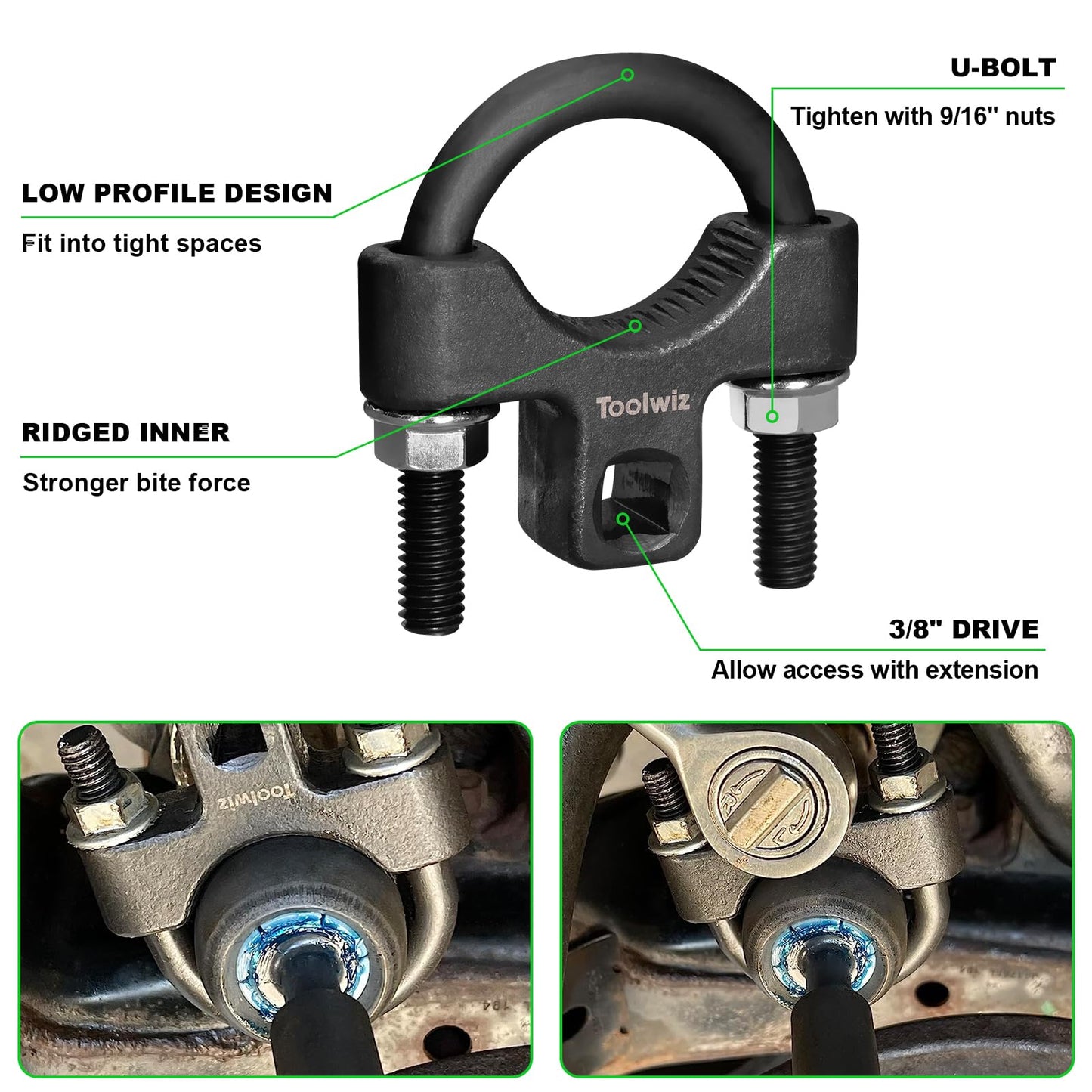 Toolwiz Inner Tie Rod Removal Tool Kit, 3/8'' Universal Low Profile Tool and Inner Tie Rod Hex Wrench Repair Remover 27-42mm End Accessory for 1/2" Square Drive, 2pcs for Most Cars Repair