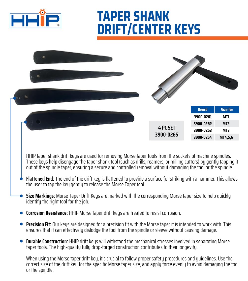 HHIP 3900-0265 4-Piece Drift/Center Key Set (Mt 1-2-3- and 4/5/6)