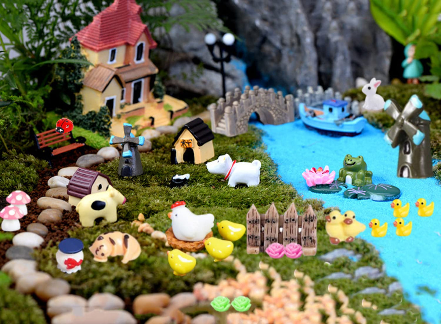 CHAKANLX 123 Pcs Fairy Garden Accessories, Fairy Garden Accessories Outdoor, Miniature Figurines, Garden Decorations, Fairy Garden Kit Miniatures for Terrarium Supplies DIY Craft Garden Decor