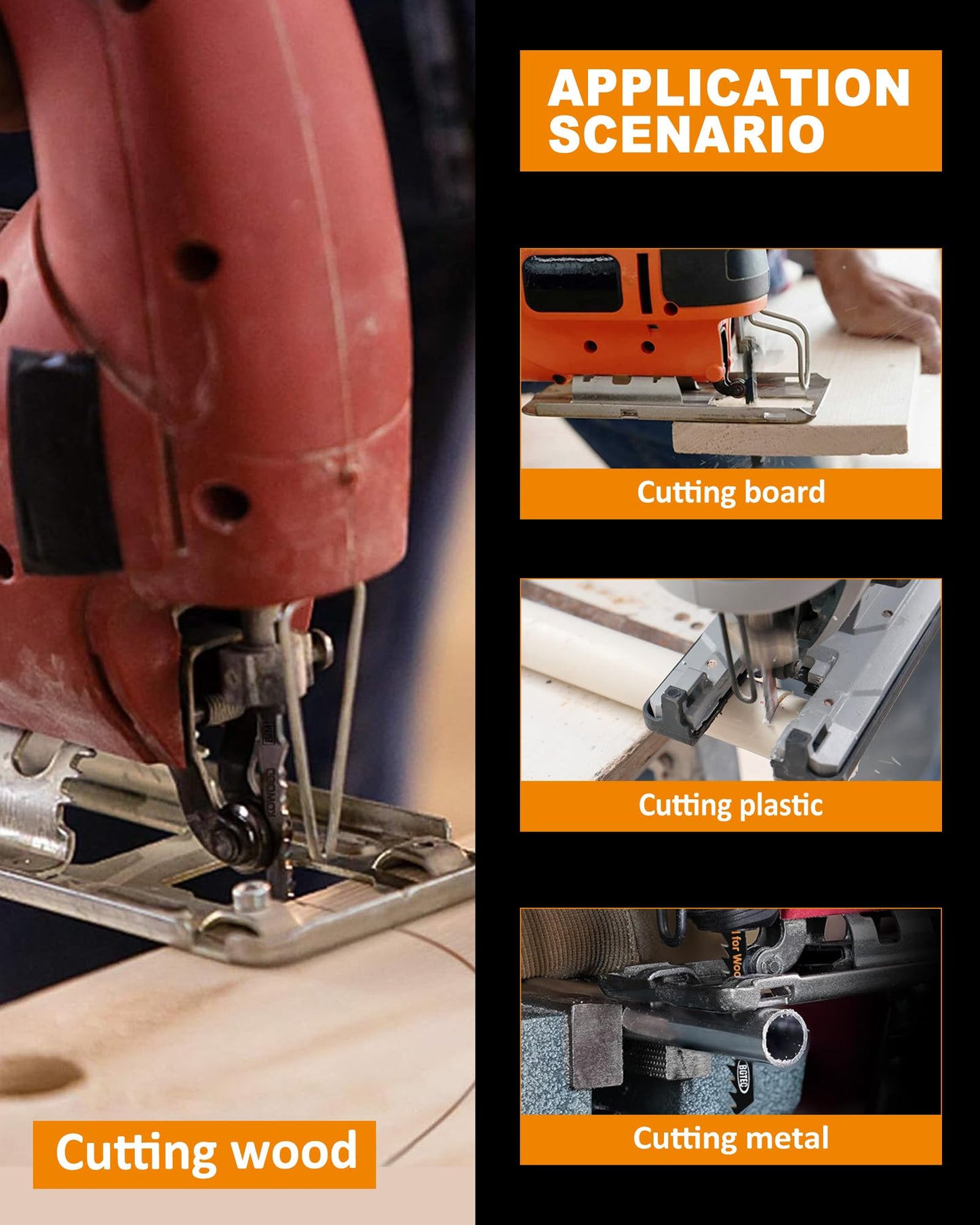 50PCS T Shank Jigsaw Blades Set - BGTEC HCS/HSS Jig Saw Blades for Wood, Plastic and Metal Cutting(T119B*5-T119BO*5-T101BR*10-T144D*10-T244D*5)