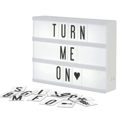 My Cinema Lightbox - The Mini Cinema Lightbox, LED Changeable Quote Sign To Create Personalized Messages, with 100 Letters, Numbers, & Symbols, USB or Battery Powered, A5 White