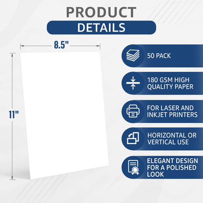 50 Certificate Paper 8.5 x 11 for Printing - Blank Certificate Papers for Award Certificates & Diploma Paper - Premium White Award Papers Cardstock for Awards & Certificates Graduation