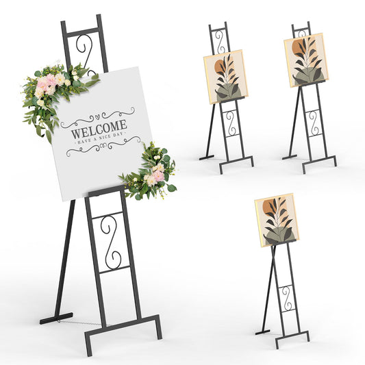 Skcoipsra Black Easel Stand, 3 Tier Adjustable Larger Wedding Welcome Sign Holder, Art Poster Display Stand Free Standing with Chain, 17x17x58 Inch