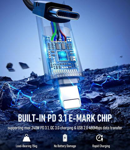 240W 4-in-1 Charging Cable，2Pack 10ft/3M Nylon Braided Multi Charger Cord USB C to C/USB C to L/USB A to C/USB A to L Fast Charge Cable Compatible with iPhone 16/15, Galaxy, MacBook, Tablet (2, 3M)