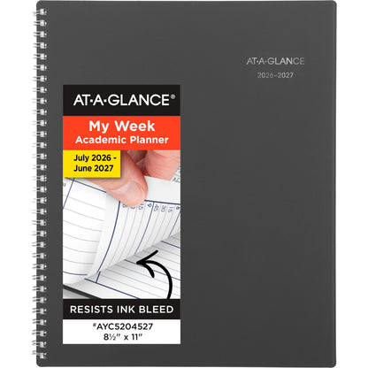 AT-A-GLANCE Planner 2026-2027 Weekly & Monthly Academic 12-Month July-June Quarter-Hourly Appointment Book, 8-1/2" x 11", DayMinder, Charcoal (AYC52045)