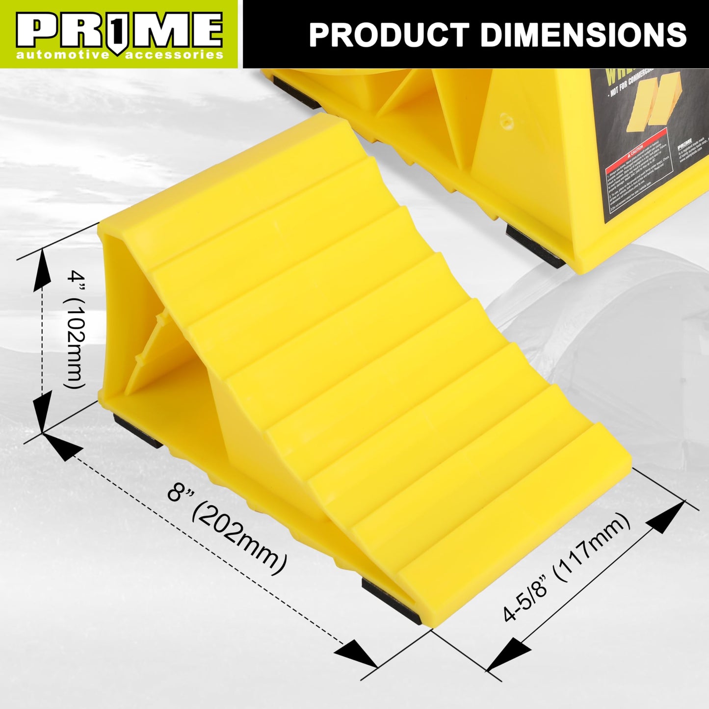 PR1ME Wheel Chocks with Non-Slip Base for RV & Trailer. 2 Pack Safety Wheel Chock with Bright Yellow. Lightweight Wheel Stoppers for Cars Camper Trucks RVs, Fit for Most Tyre Sizes