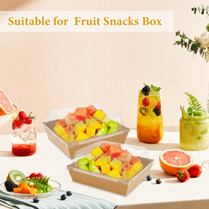 50PCS Charcuterie Boxes with Clear Lids, 5 Inch Brown Kraft Paper Dessert Boxes Disposable Square Food Containers, Snackle Box Sandwich Boxes for Strawberries, Slice Cake,Hot Cocoa Bombs