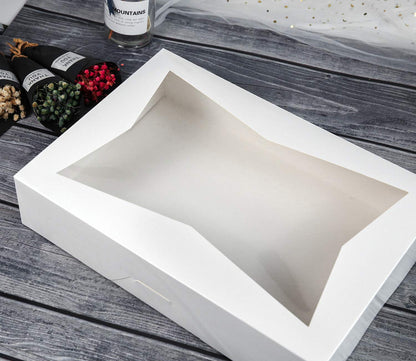 15-Pack Cookie Pastry Boxes 14 x10 x 3inch,White Large Bakery Box Container with PVC Windows for Pie and Donut Box Paperboard Lock Corner,Pack of 15