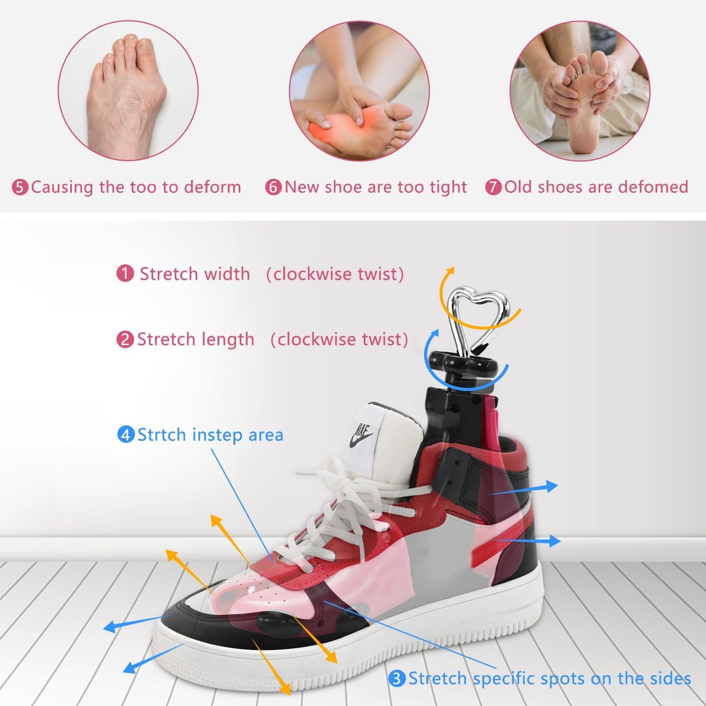 Shoe Stretcher Women Men Professional Boot Stretcher Adjustable Width Length for Wide Feet S Wm's 6-10;Men's 5-9,Rose Pack of 1